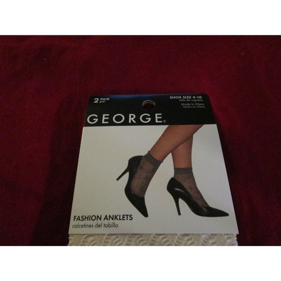 2 Pair George Womens Fashion Lacy Anklet Socks Fits Shoe 4-10 Dark Ivory - Picture 2 of 5
